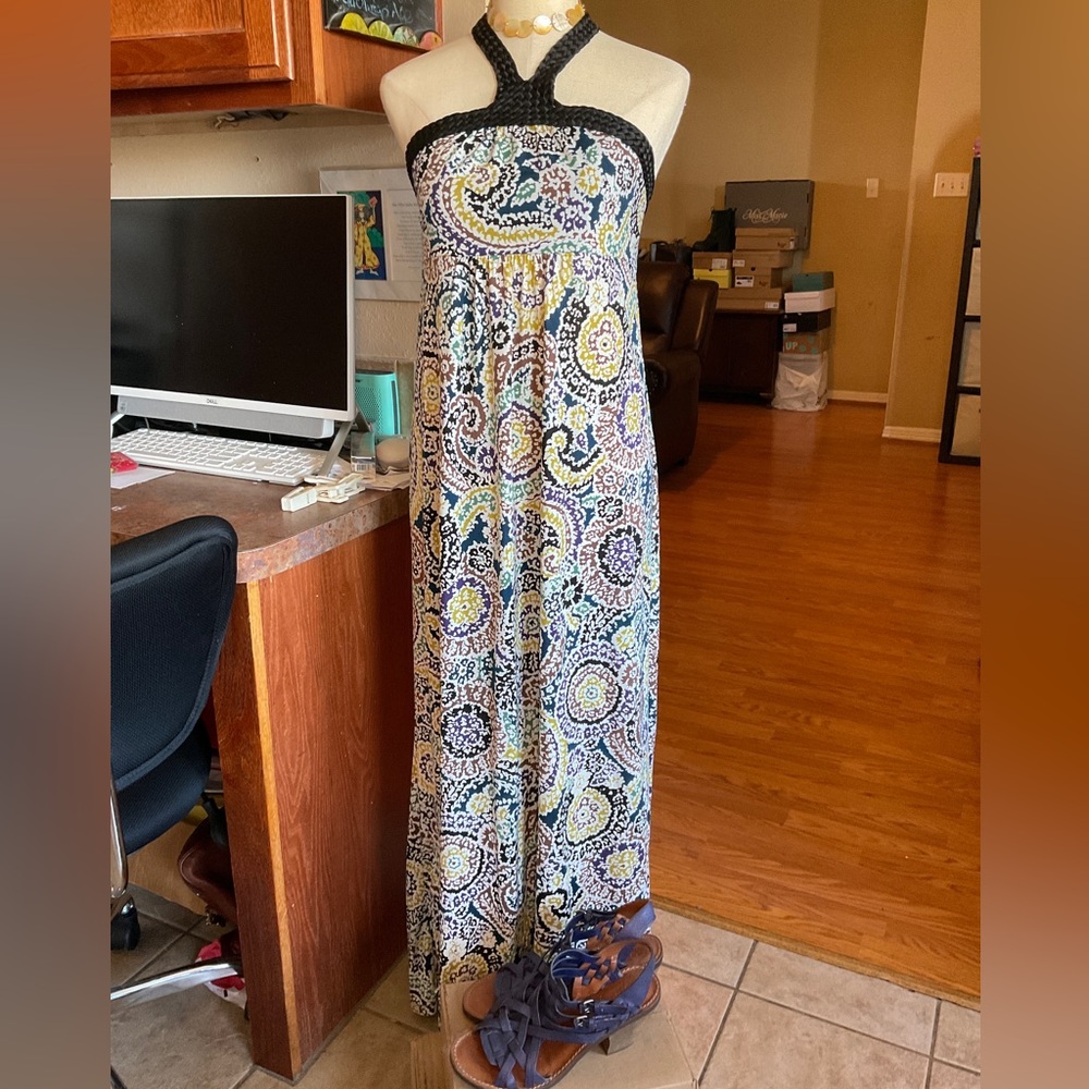 ELLE Multicolored Halter Maxi Dress Size M, Preowned